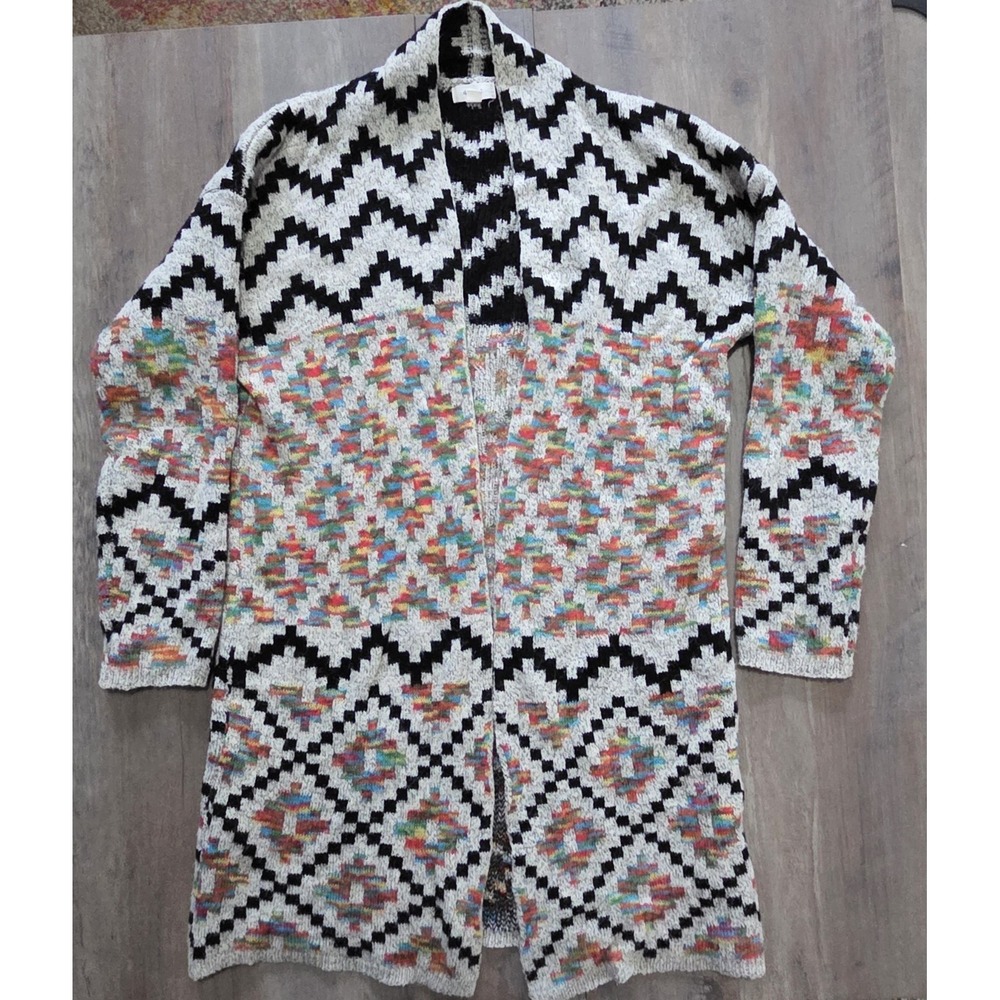 Debut Multi Geometric & Chevron Black/White Womens Open Cardigan Women Size S